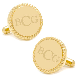 14K Gold Plated Rope Border Round Engravable Cufflinks