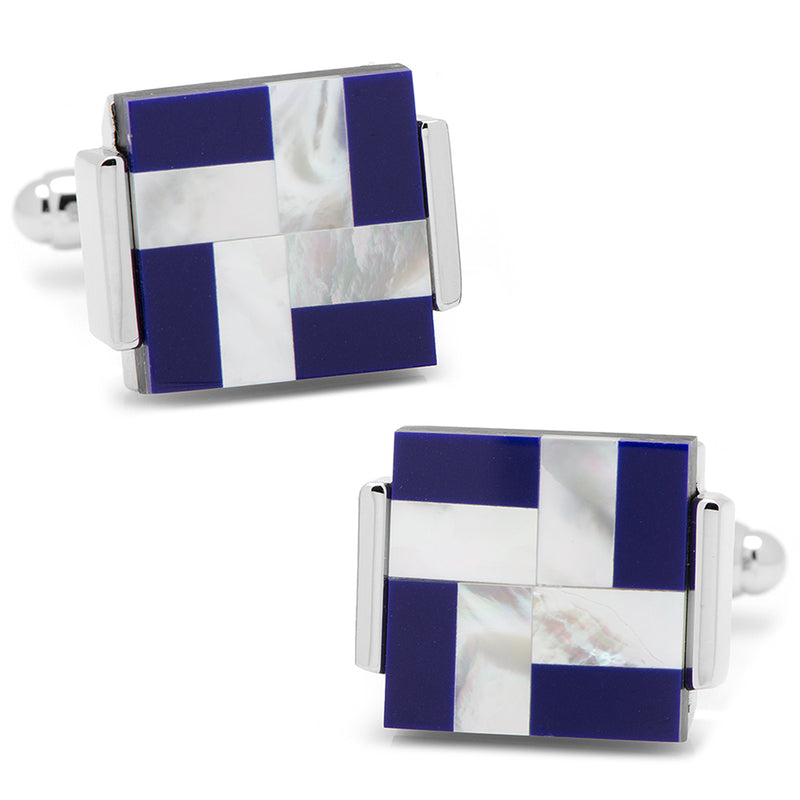 Mother of Pearl and Lapis Blue Windmill Square Cufflinks