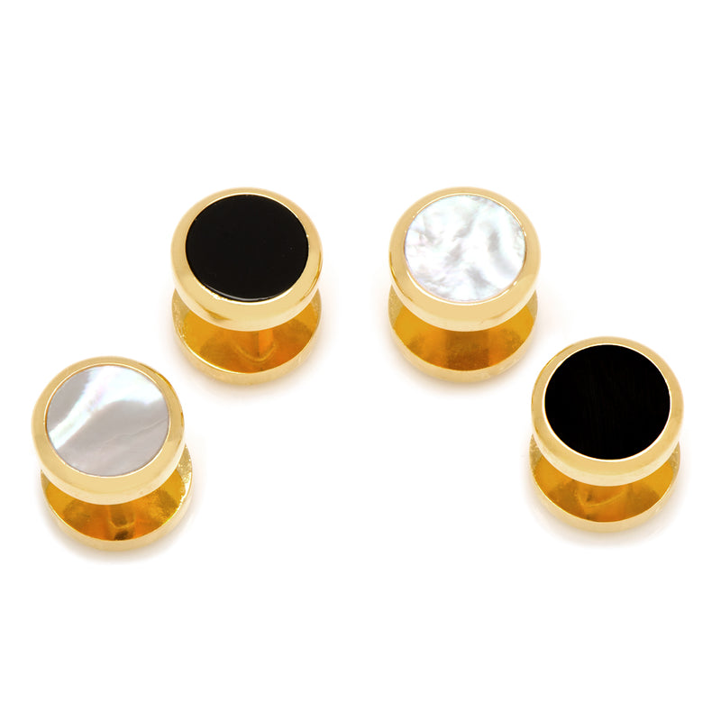 Double Sided Gold Onyx and Mother of Pearl Round Studs