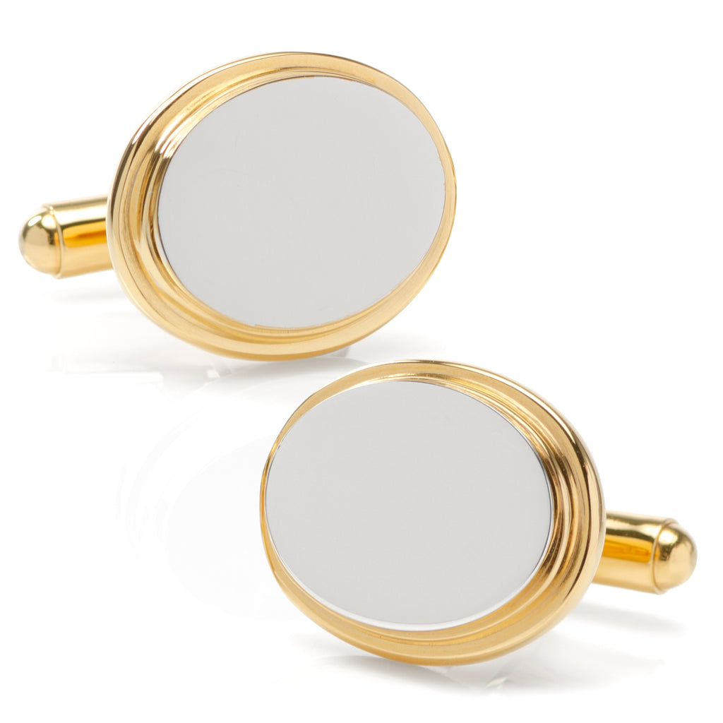 Two Tone Stainless Steel Oval Step Engravable Cufflinks