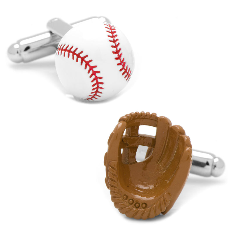 3D Baseball and Glove Enamel Cufflinks