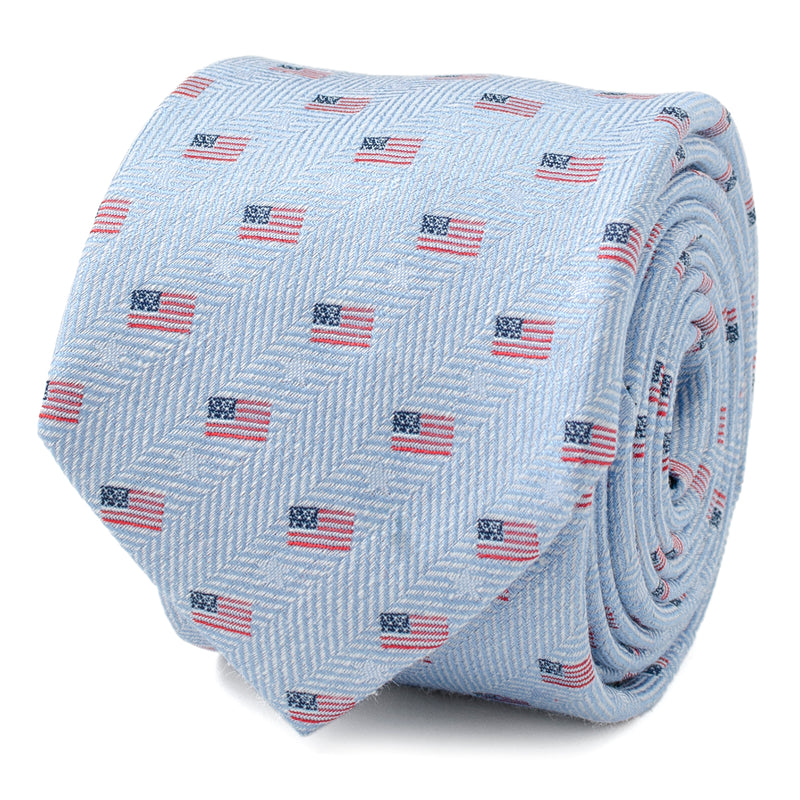 Light Blue American Flag Men's Tie