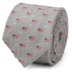 Light Gray American Flag Men's Tie