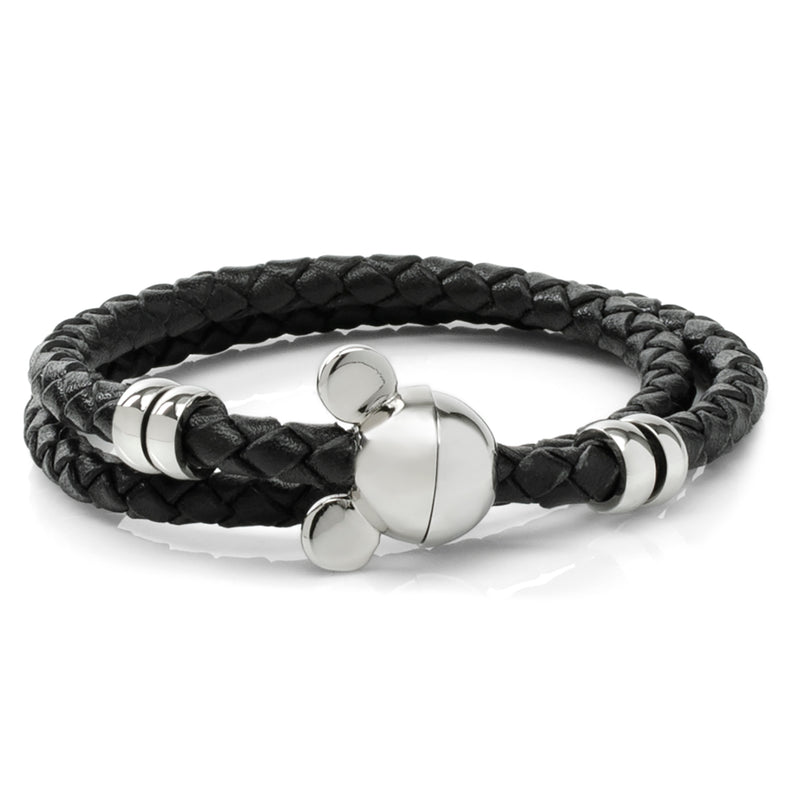 Mickey Silhouette Black Double Wrapped Leather Bracelet