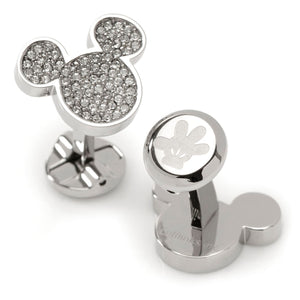 Stainless Steel White Pave Crystal Mickey Mouse Cufflinks