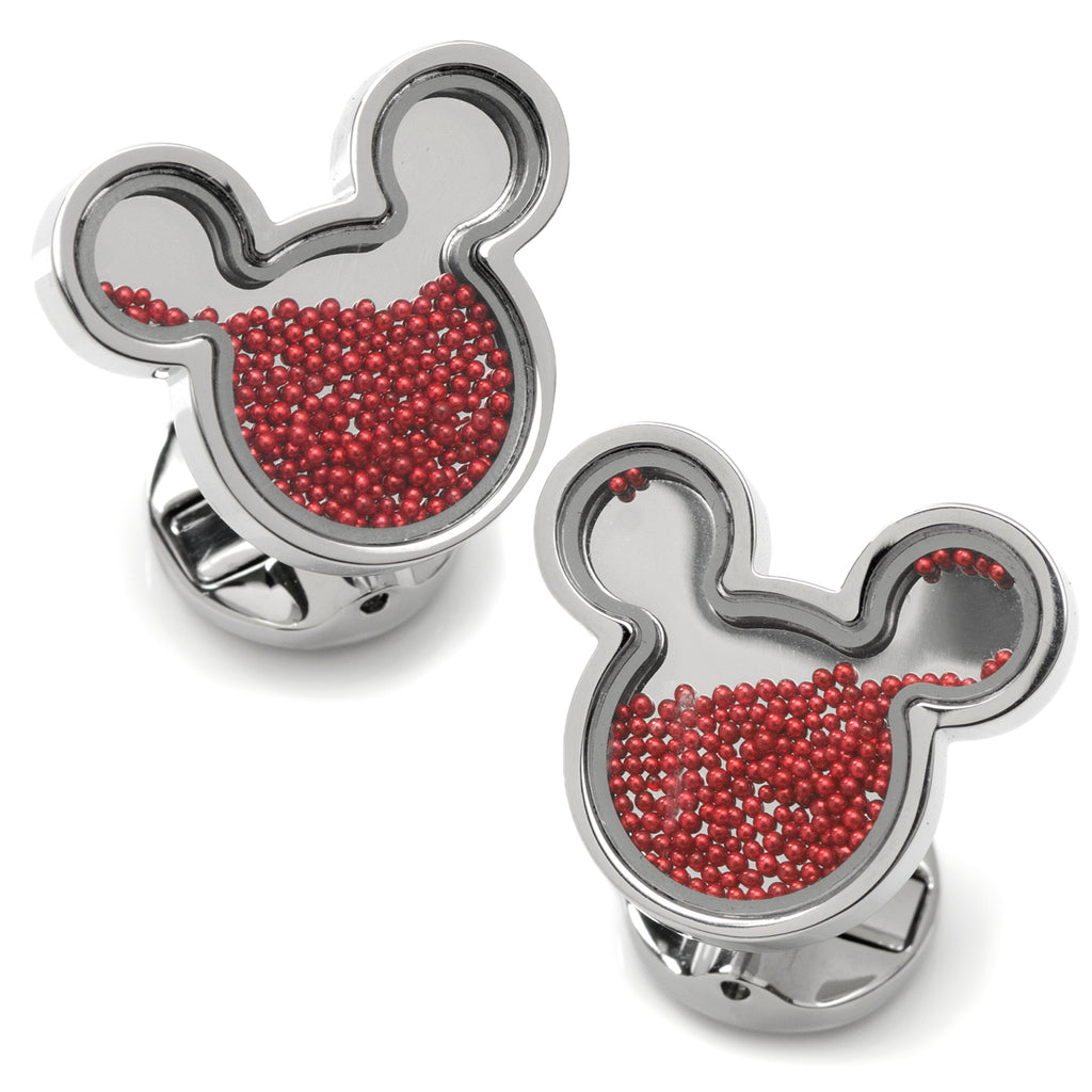 Mickey Mouse Silhouette Red Caviar Bead Cufflinks