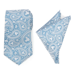 Mickey Mouse Teal Paisley Necktie and Pocket Square Gift Set