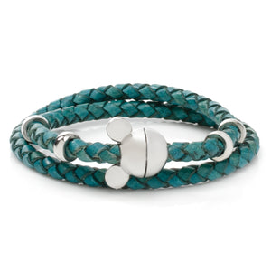 Mickey Silhouette Teal Double Wrapped Leather Bracelet