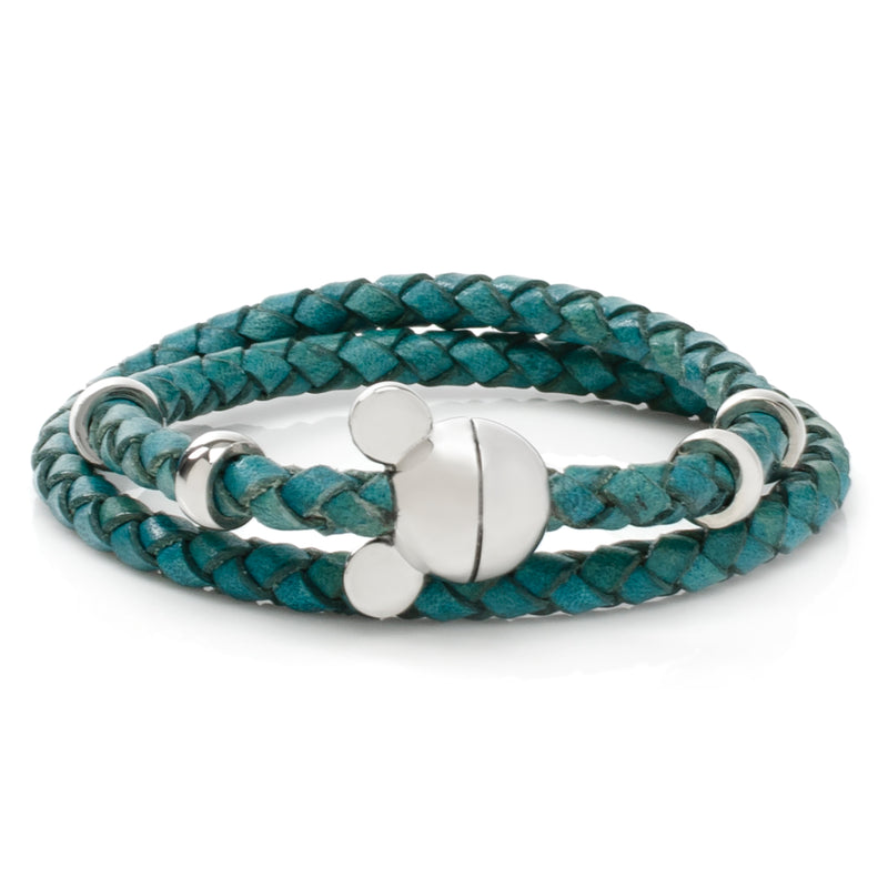 Mickey Silhouette Teal Double Wrapped Leather Bracelet
