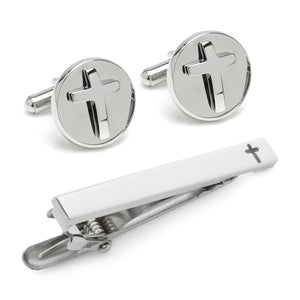 Cross Stainless Steel Cufflinks and Tie Clip Gift Set