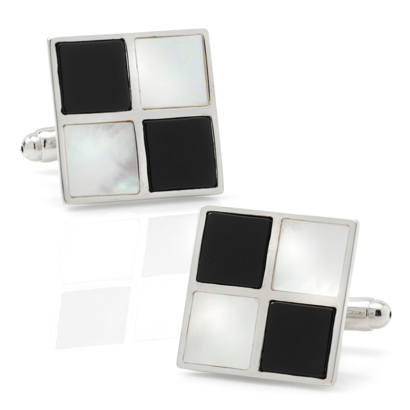 Mother of Pearl and Onyx Check Cufflinks