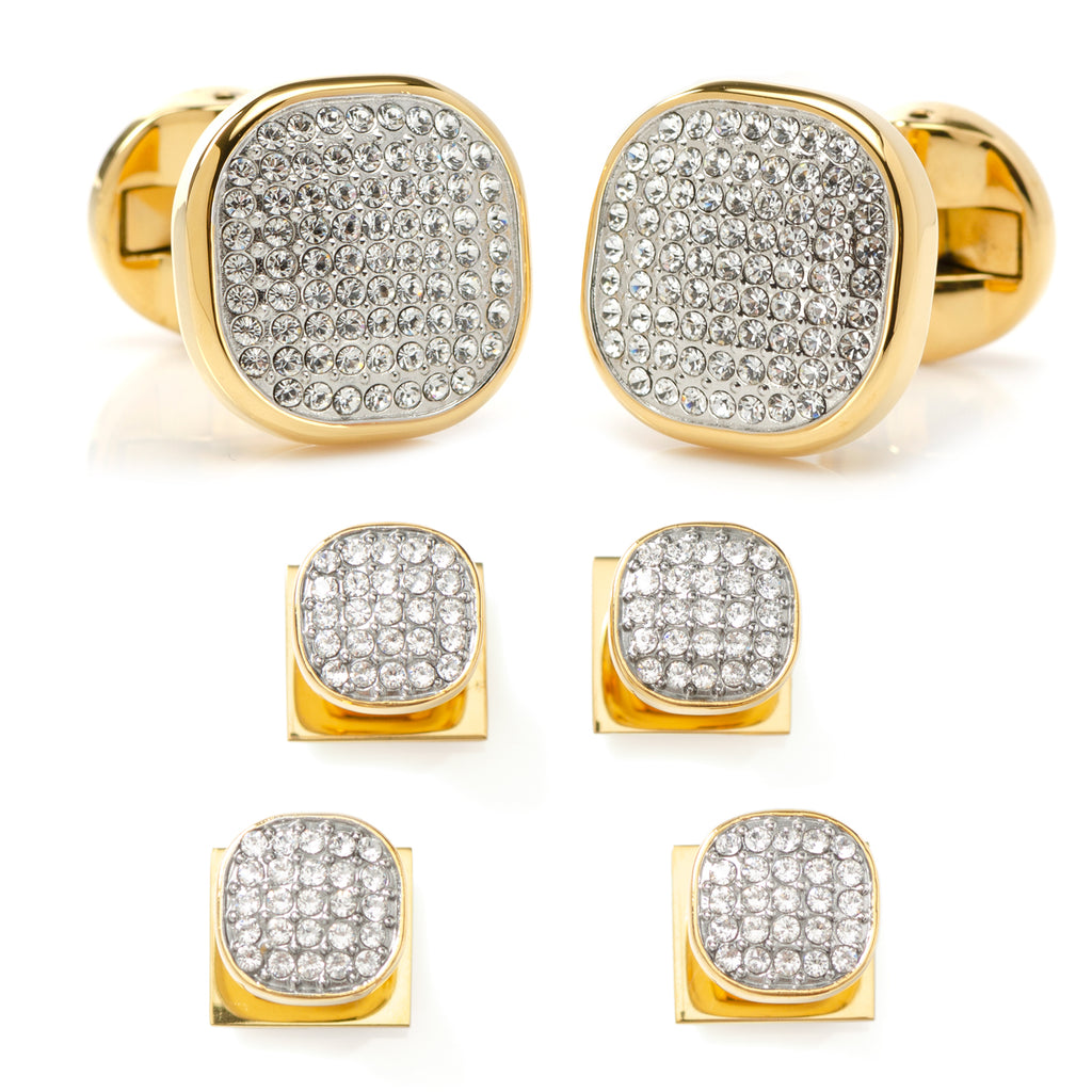 Gold Stainless Steel White Pave Crystal Stud Set