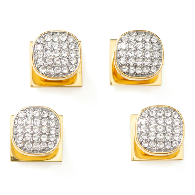 Gold Stainless Steel White Pave Crystal Studs
