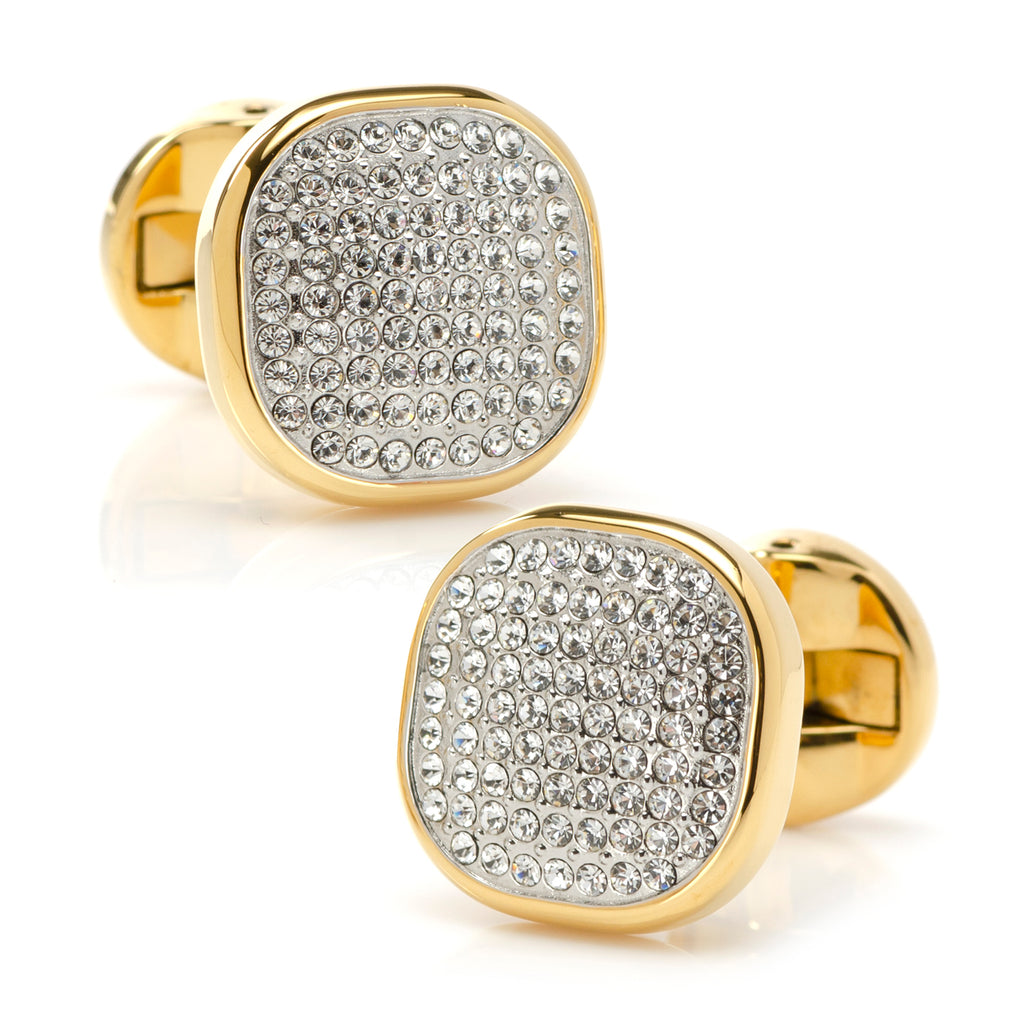 Gold Stainless Steel White Pave Crystal Cufflinks