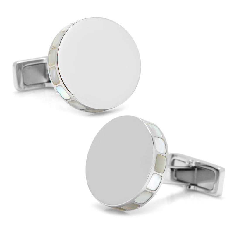 Stainless Steel Mother of Pearl Mosaic Engravable Cufflinks