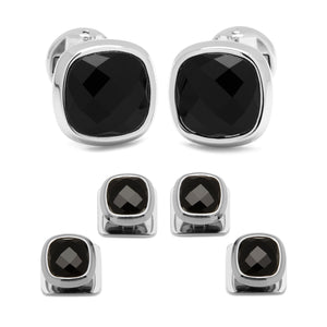 Faceted Onyx Cushion Stainless Steel Stud Set