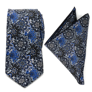 Navy Floral Tie and Pocket Square Gift Set