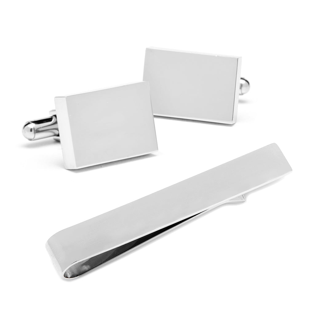Engravable Rectangle Cufflinks and Tie Bar Gift Set