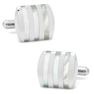 Stainless Steel Striped Mother of Pearl Cufflinks