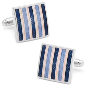 Pink and Navy Striped Square Cufflinks
