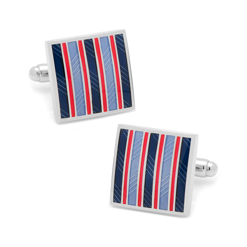 Red and Navy Striped Square Cufflinks