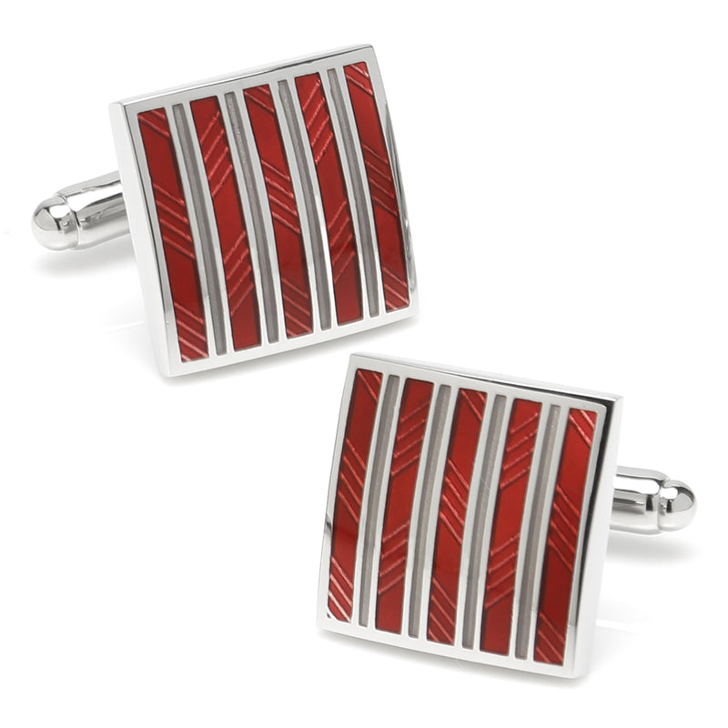 Red and Gray Striped Square Cufflinks