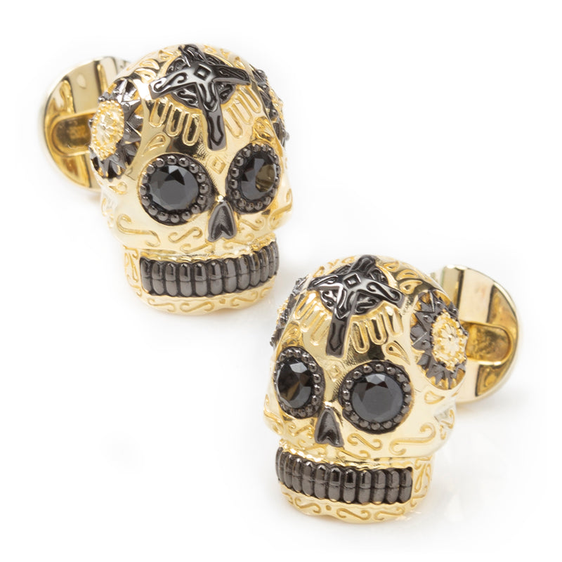 Gold and Black Day of the Dead Skull Cufflinks