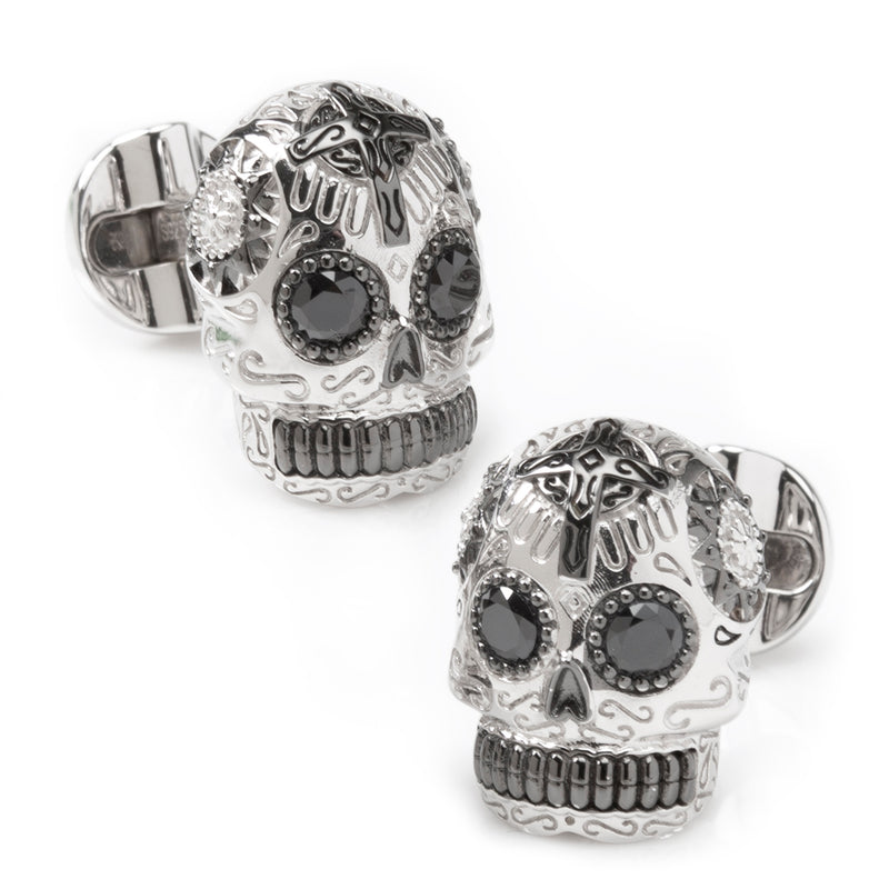 Silver and Black PVD Day of the Dead Skull Cufflinks
