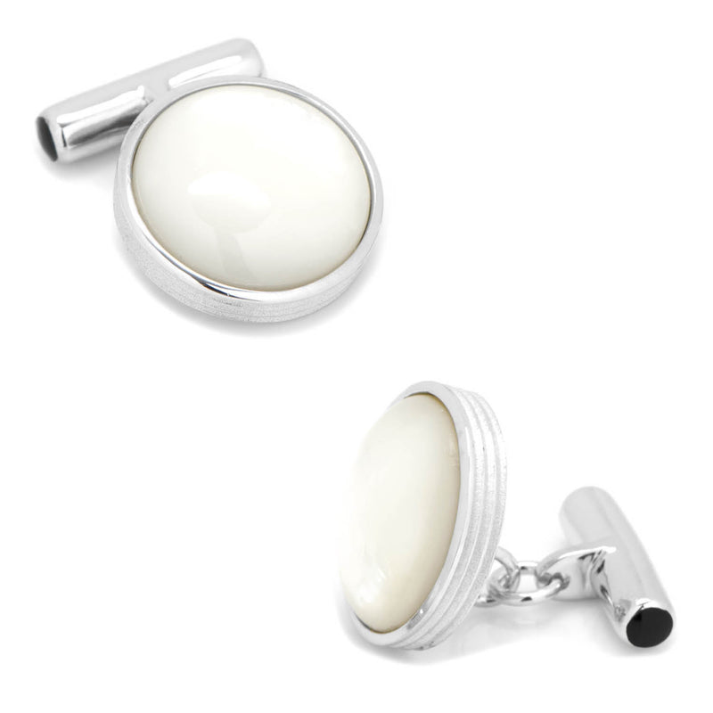 Sterling Silver Ribbed Mother of Pearl Cufflinks