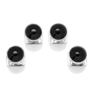 Sterling Silver Ribbed Onyx Studs