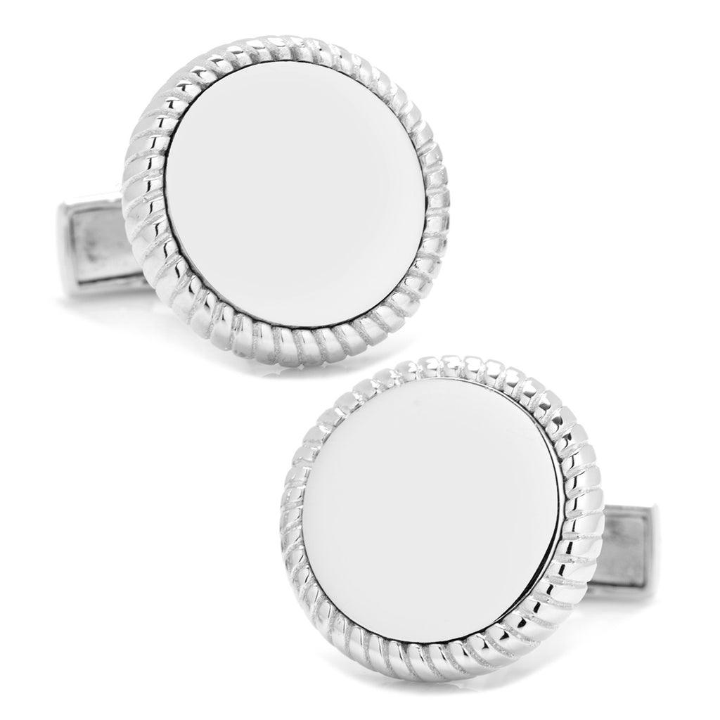Sterling Silver Rope Border Engravable Round Cufflinks