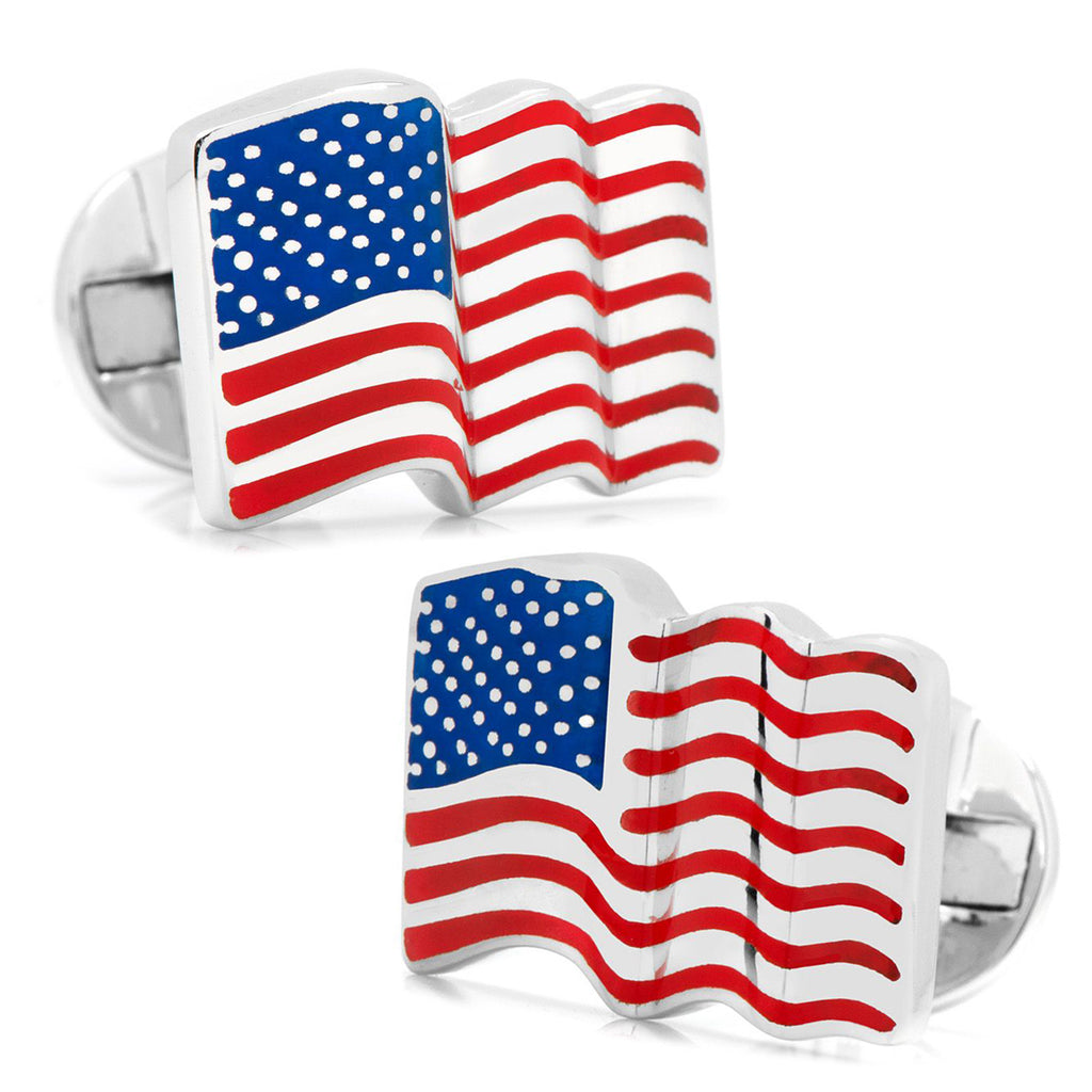 Sterling Silver Waving American Flag Cufflinks