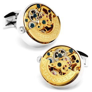 Gold and Silver Kinetic Watch Movement Cufflinks