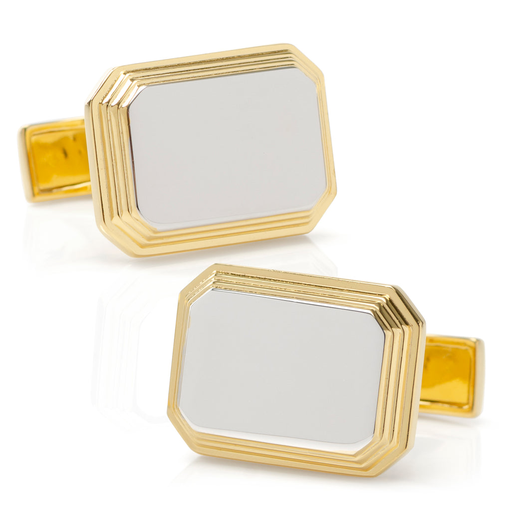 Sterling Silver Two Tone Rectangular Engravable Cufflinks