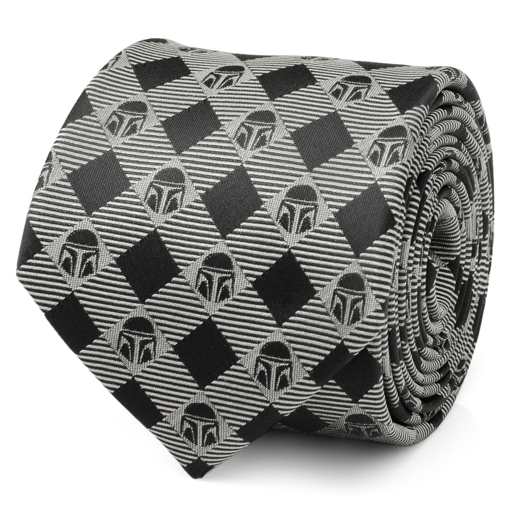 Mandalorian Plaid Black Gray Men's Tie
